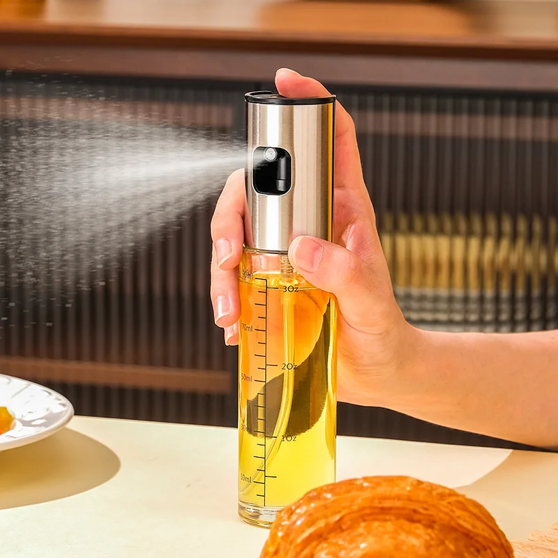 

100ML Stainless Steel Oil Spray Bottle Household Air Fryer BBQ Salad Olive Spray Seasoning Kitchen Tool Leak-proof Glass Oil Pot