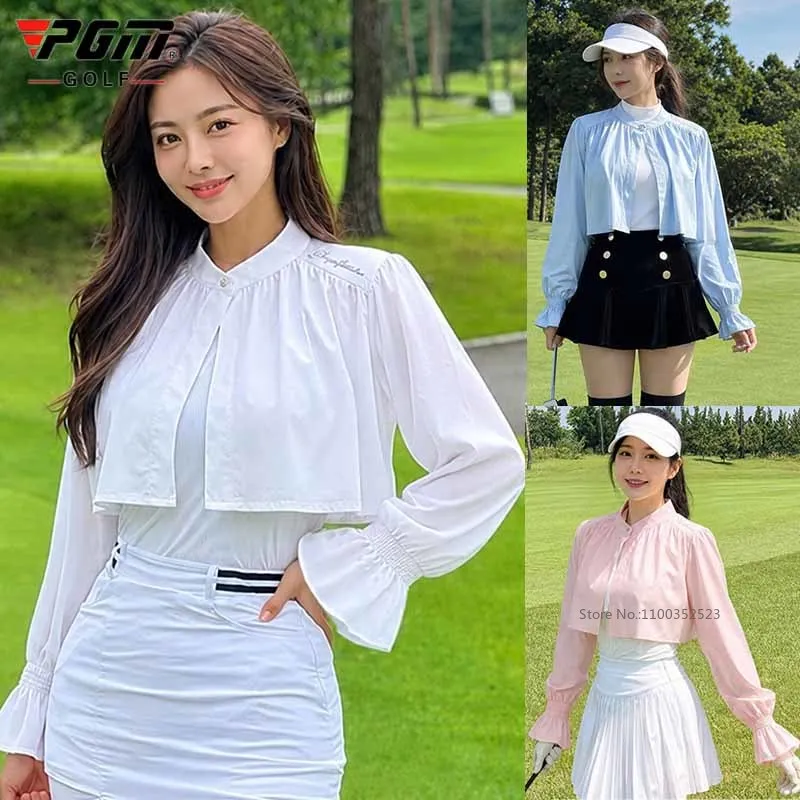 Pgm Golf Sunscreen Shawl Women Flared Long Sleeves Short Tops Uv Protection Cloak for Golf Travel Hiking Ladies Cooling Coat