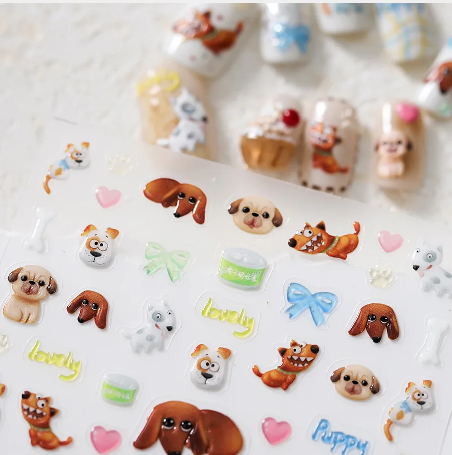 1 stücke 5d Gelee Hund Nail Art Aufkleber Relief japanische Kawaii Tiere Nagel Dekorationen Abziehbilder selbst klebende Slider DIY Zubehör