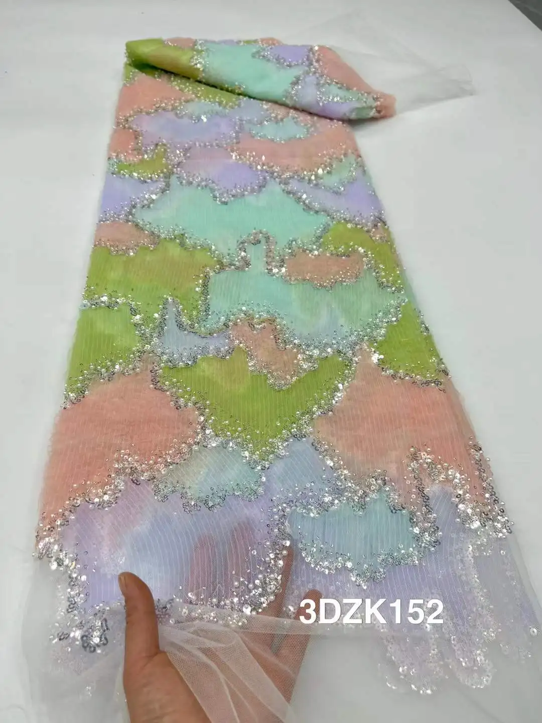 2025 French African Tulle Lace Fabrics With Sequins For Wedding Bridal Handmade Crystal Beads Luxury Nigerian Beaded Lace Fabric