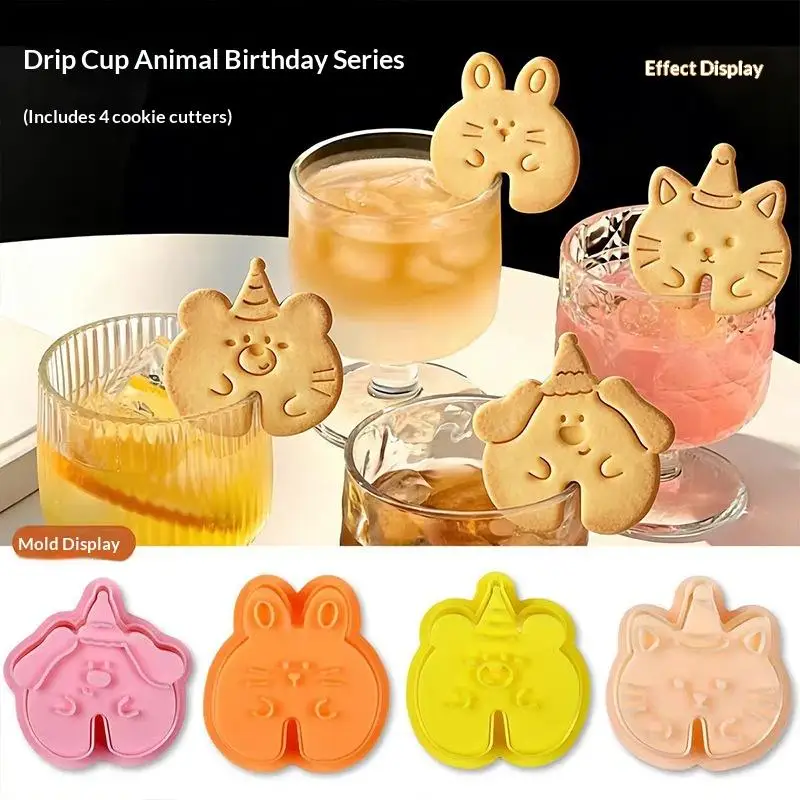 3D Hanging Cup Design Cookie Cutter Set Easy Release Squirrel Cat Bird Fawn Molds for Fondant Baking Pastry Making