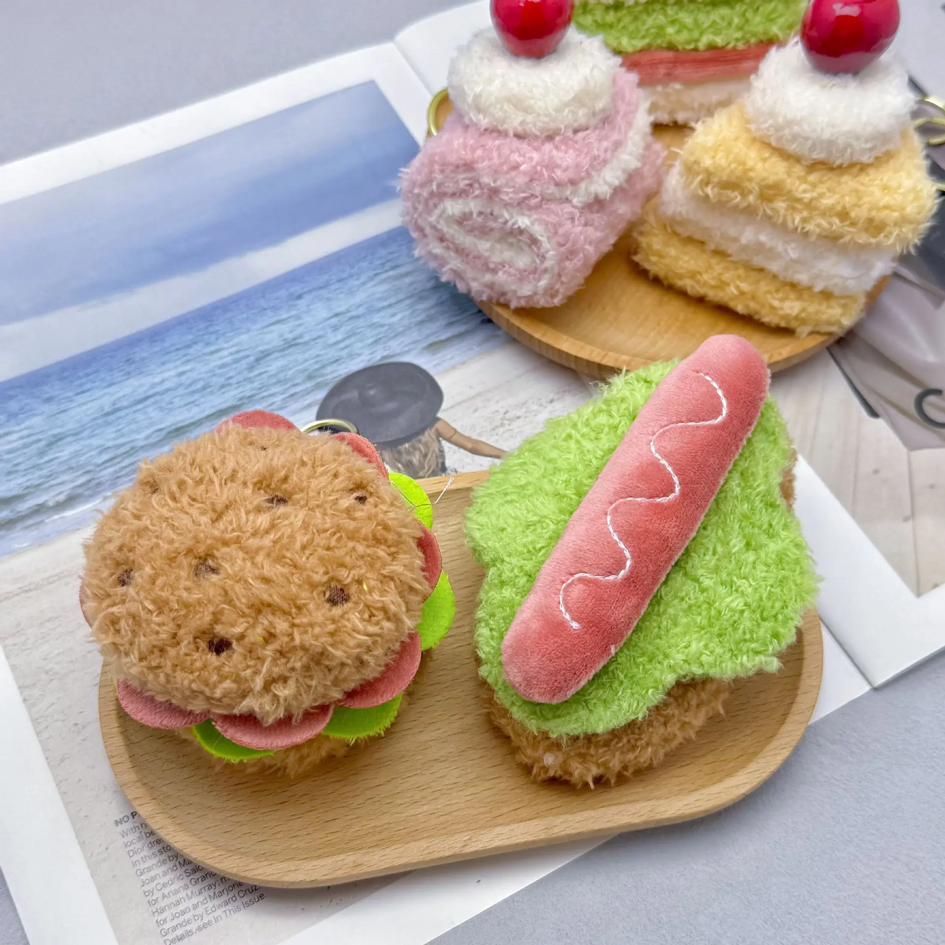 

Cartoon Hamburger Sandwich Plush Doll Keychain Cute Cherry Cake Lifelike Plush Pendant Backpack Decor Keychain Birthday Gift