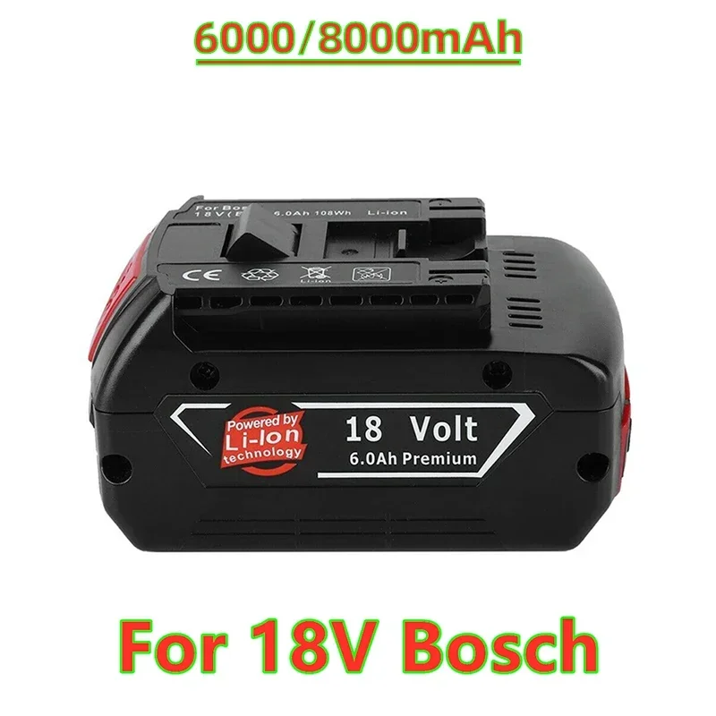 

18V 6.0Ah Rechargeable Lithium Ion Battery for Bosch BAT609 BAT618 Replacement Drill Screwdriver Batteries GBA18V GSR18V