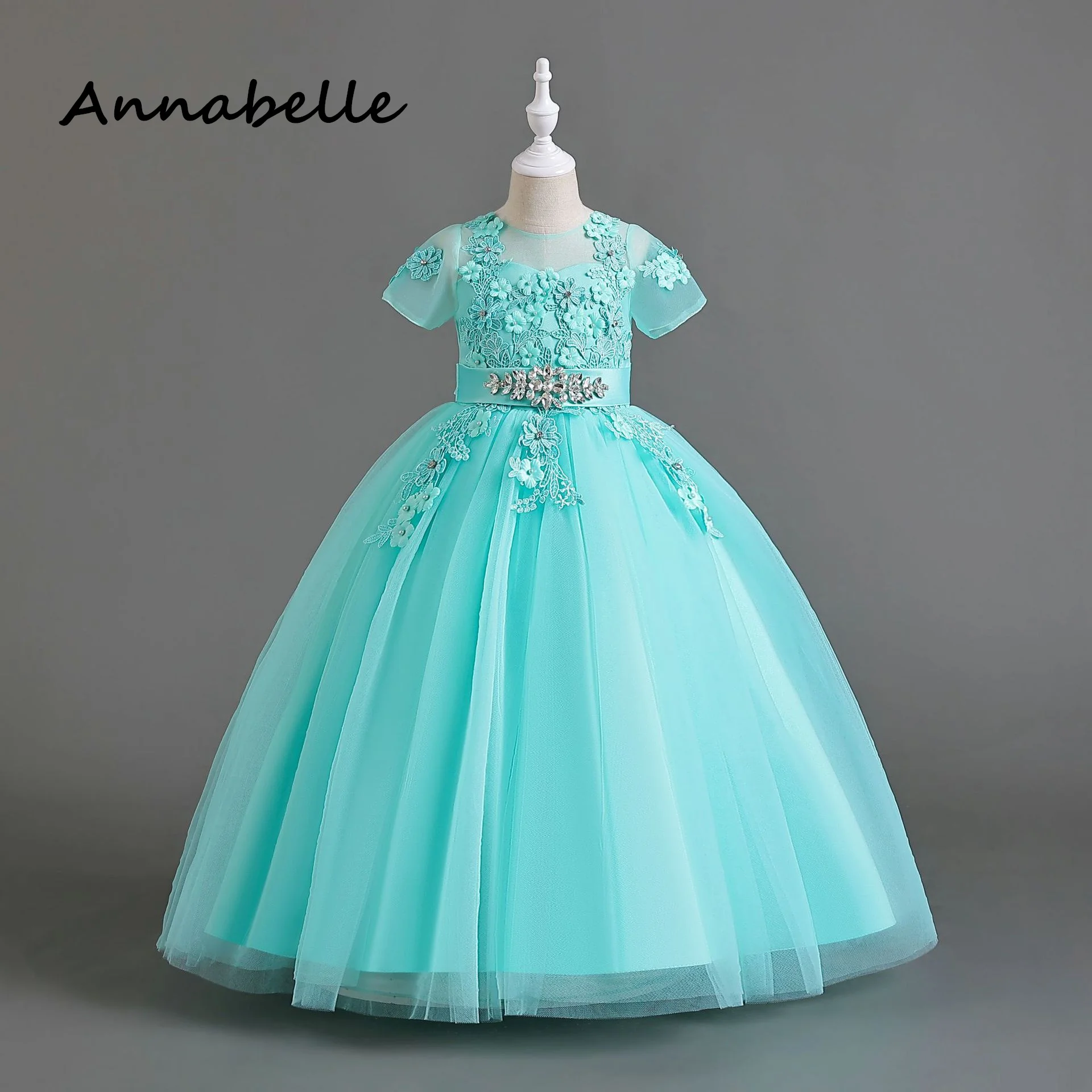 Annabelle Цветочное платье для маленьких девочек с бантом для свадеб vestidos para niконтакты детские кружевные пышные элегантные рождественские платья принцессы