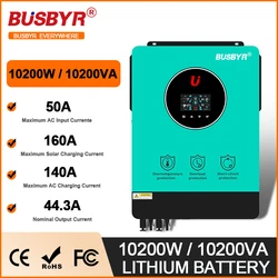 Busbyr-ハイブリッドソーラーインバーター,mppt,純粋な正弦波,ソーラーバッテリー充電器,デュアル出力,10.2kw,48v,160a