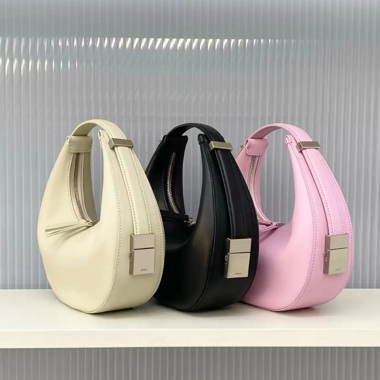

Fashion Korean Women's Female Split Leather Elegant Moon Design Underarm Lady Luxury Shoulder Bag Semi-circular Wrist Handbag