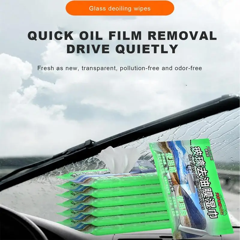 Car Windshield Cleaner Multipurpose Oil Film Removal Wipes 16PCS Auto Window Glass Cleaner Mild Cleaner Wipes For Dirt Adhesive