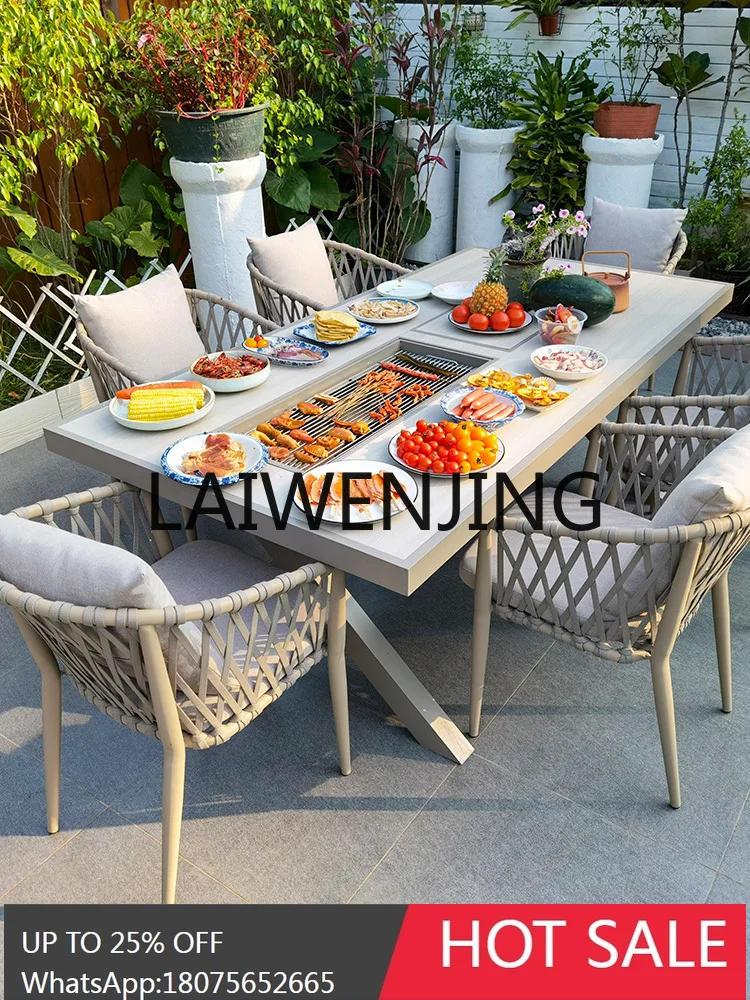 RWJ Household Smokeless Charcoal Grill Rack Nordic Yard Leisure Courtyard Outdoor Barbecue Table and Chair