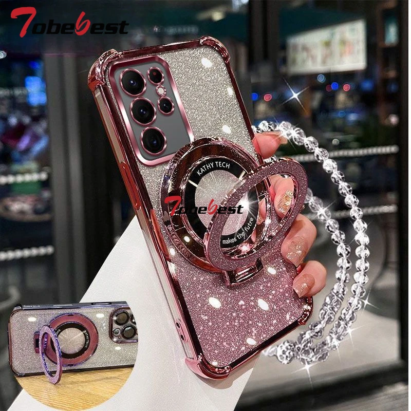 Stoßfeste glitzernde Kristall-Armband-Handyhalter-Hülle für Samsung Galaxy S26 S25 Edge Ultra Plus Cover