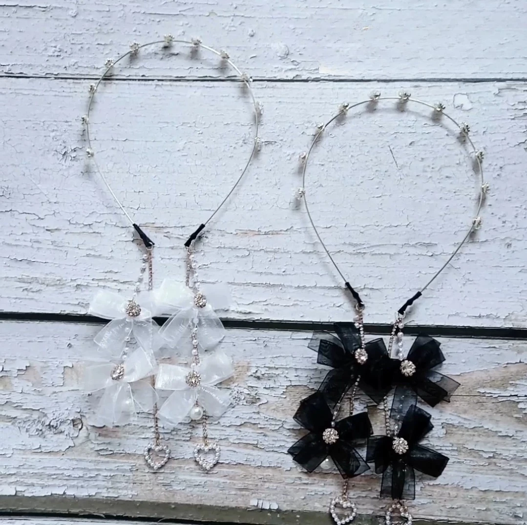 Handmade Japanese Sweet Bud Snow Yarn Bow Rhinestone Pendant Fringed Flower Headband Headband Headgear Hair Accessories