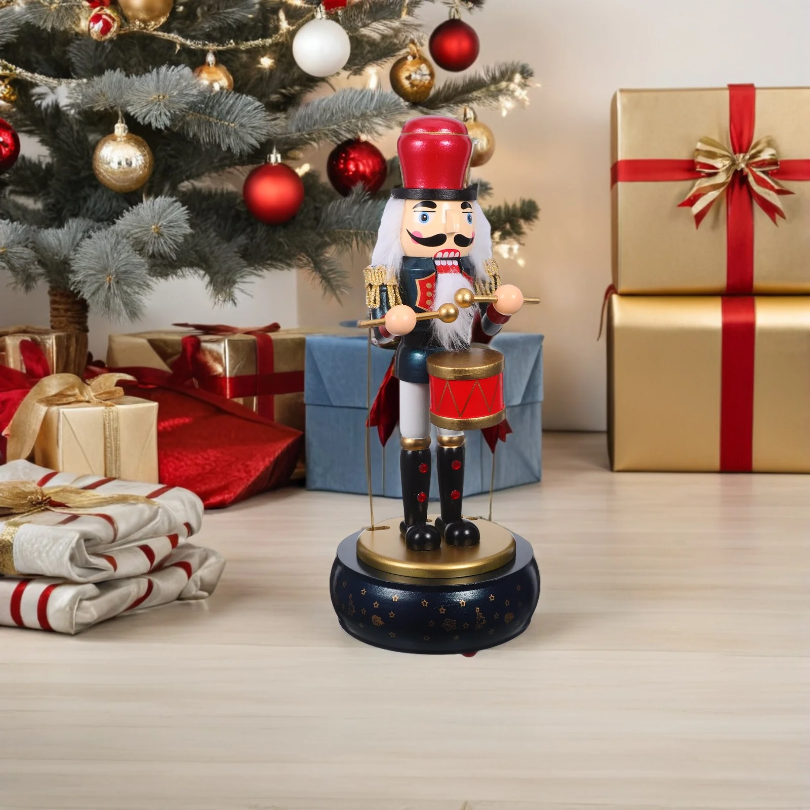 

Music Wooden Christmas Soldier Wind Up Musical Holiday Decor Round Base Traditional Christmas Decoration Xmas Party Gift