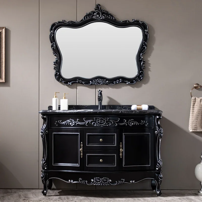 European bathroom cabinet toilet washstand oak black tracing gold and silver washbasin combination solid wood simple