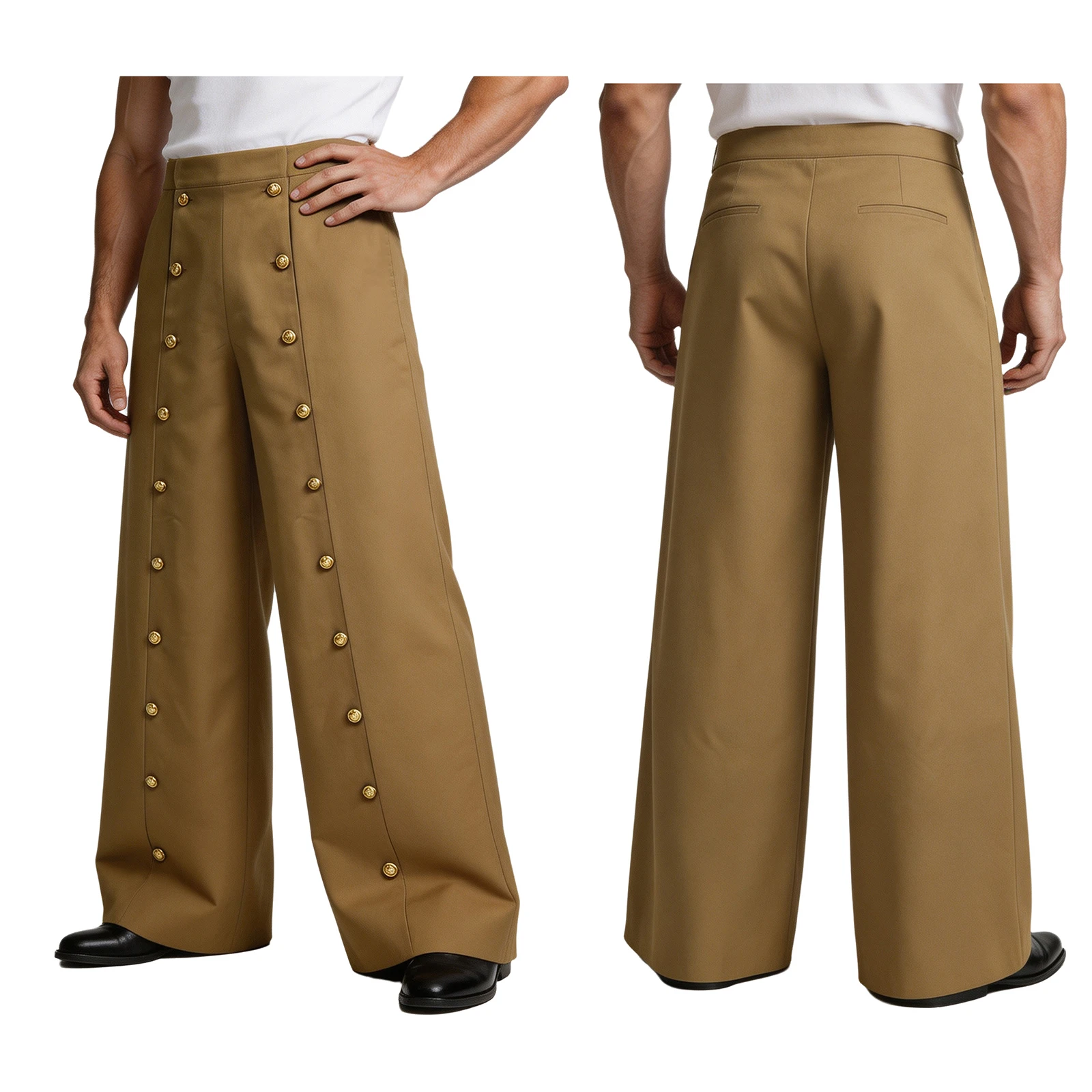 Men Medieval Renaissance Retro Steampunk Cargo Pants High Waist Buttons Baggy Wide-leg Trousers for Halloween Party Streetwear