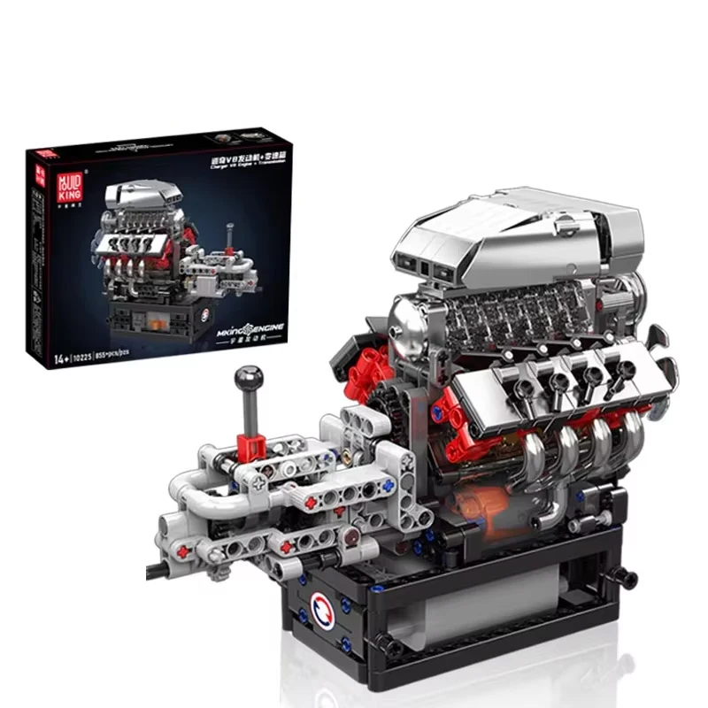 Mould King 10225 Dodge V8 Engine Model with Gearbox 855PCS Technical Building Blocks for Legoeds Bricks DIY Toys Kit