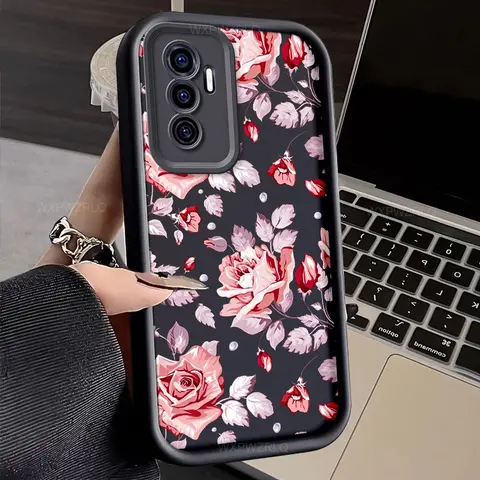 Flores retro pintadas caso de telefone para vivo v60 v50 v40 v30 v29 v27 v25 v23 v20 v15 pro v11i v17 neo v19 v21 fosco macio capa traseira