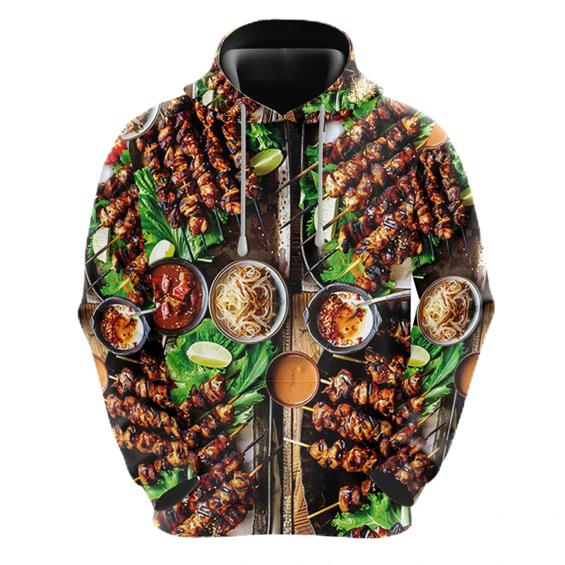 Men's Grilled Meat Hooded Sweatshirt Barbecue Party Hoodies For Men Clothes BBQ Food Pullovers Unisex Tracksuit Boy Hoody Tops