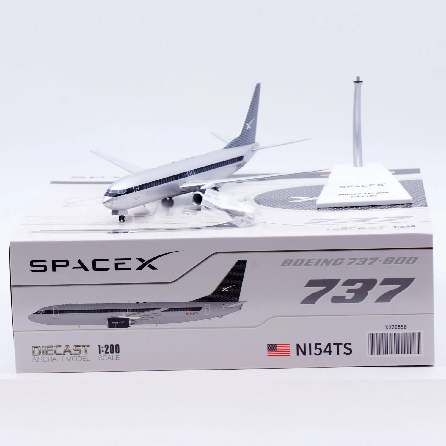 

XX20558 Alloy Collectible Plane Gift JC Wings 1:200 SpaceX Boeing B737-800 Diecast Aircraft Jet Model N154TS With Stand