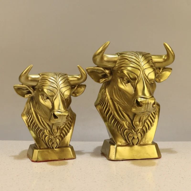 Brass Bull Head Bust - Symbol of Courage Power, Home and Office Decoration, Perfect for Housewarming or Opening Ceremony, De