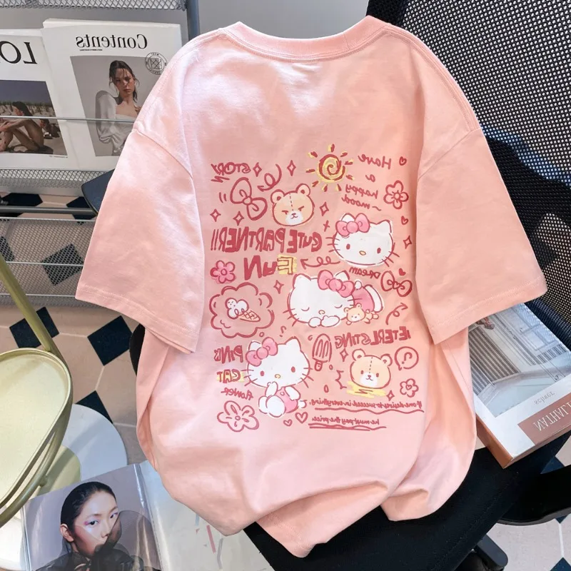 

Розовая футболка с 3D принтом и милым граффити Kitty Cat, быстросохнущая футболка с короткими рукавами, новый летний топ