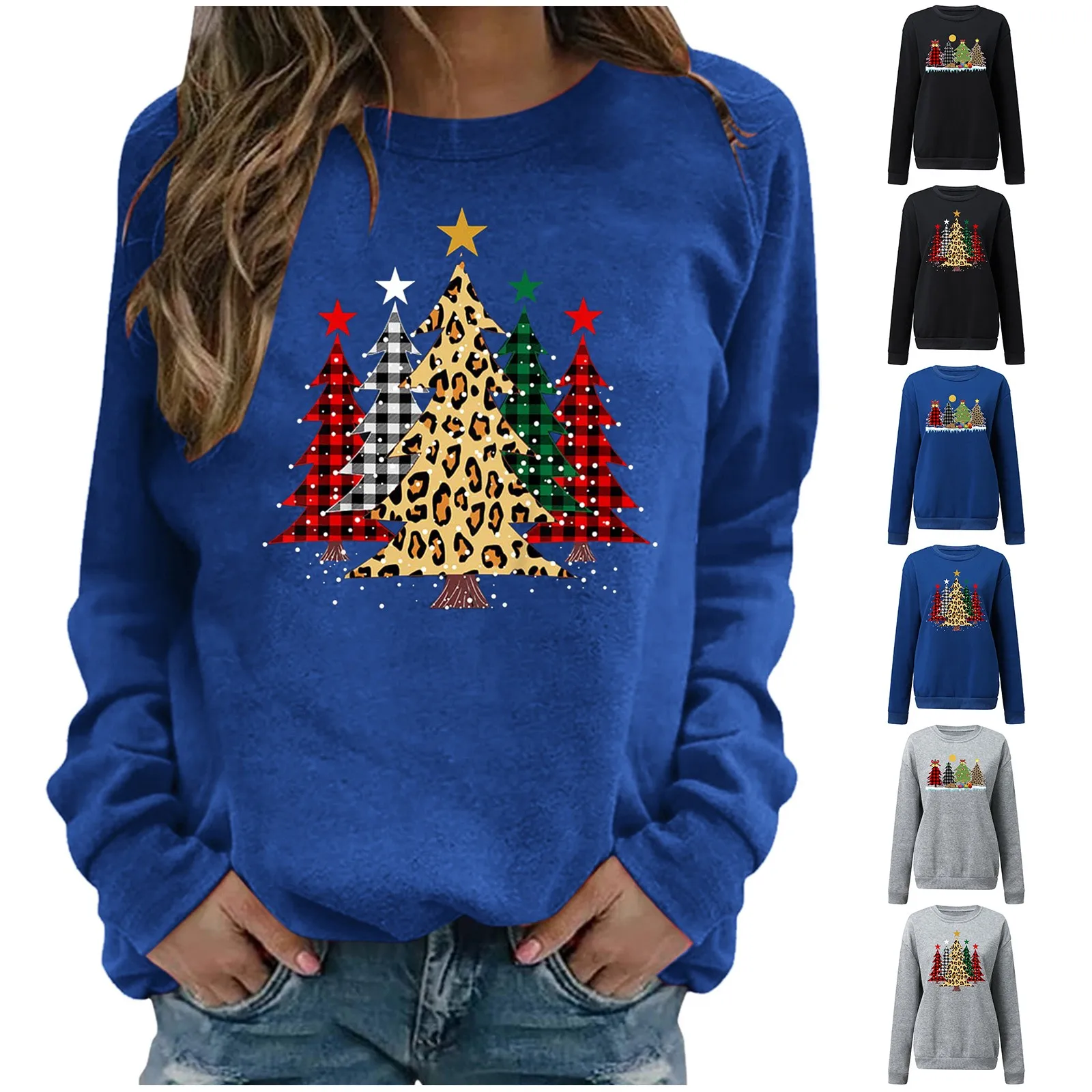 

Harajuku Christmas Tree Print Sweatshirts Women Trendy Casual Streetwear Female O Neck Long Sleeve Loose Pullover Top