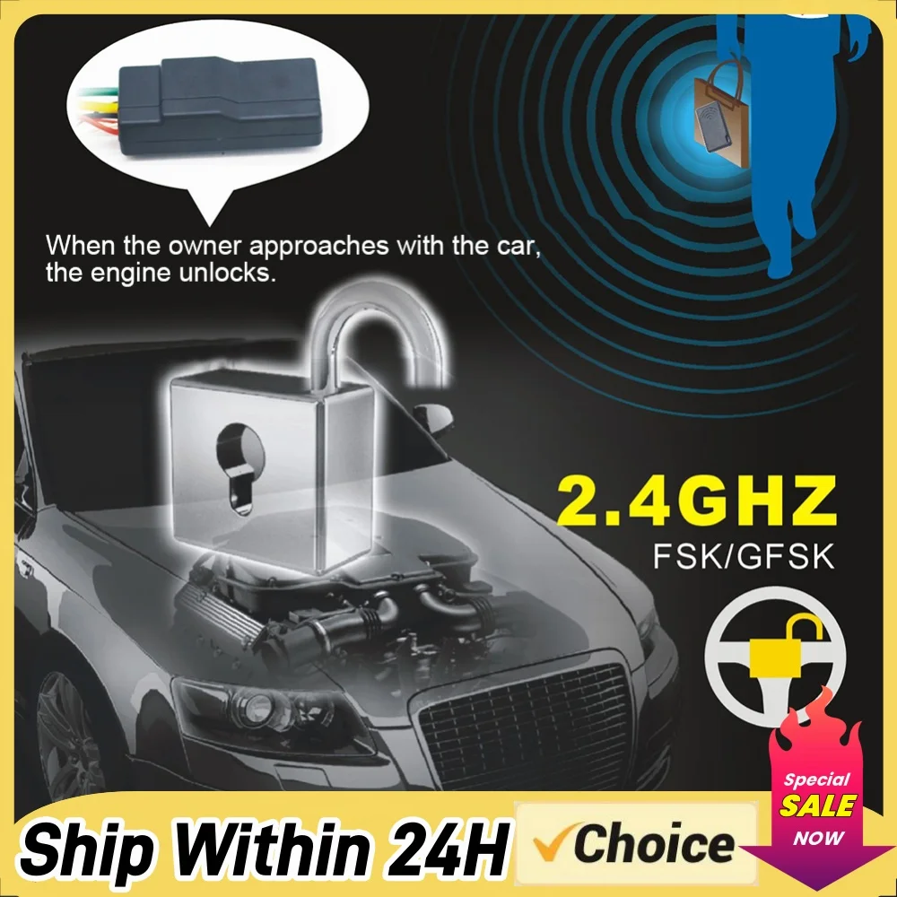 12V Wireless Car Engine Lock Anti-theft Device 2-8 Meter Sensor 2.4GHz RFID Engine Dark Lock Alarm Wireless Engine Burglar Alarm
