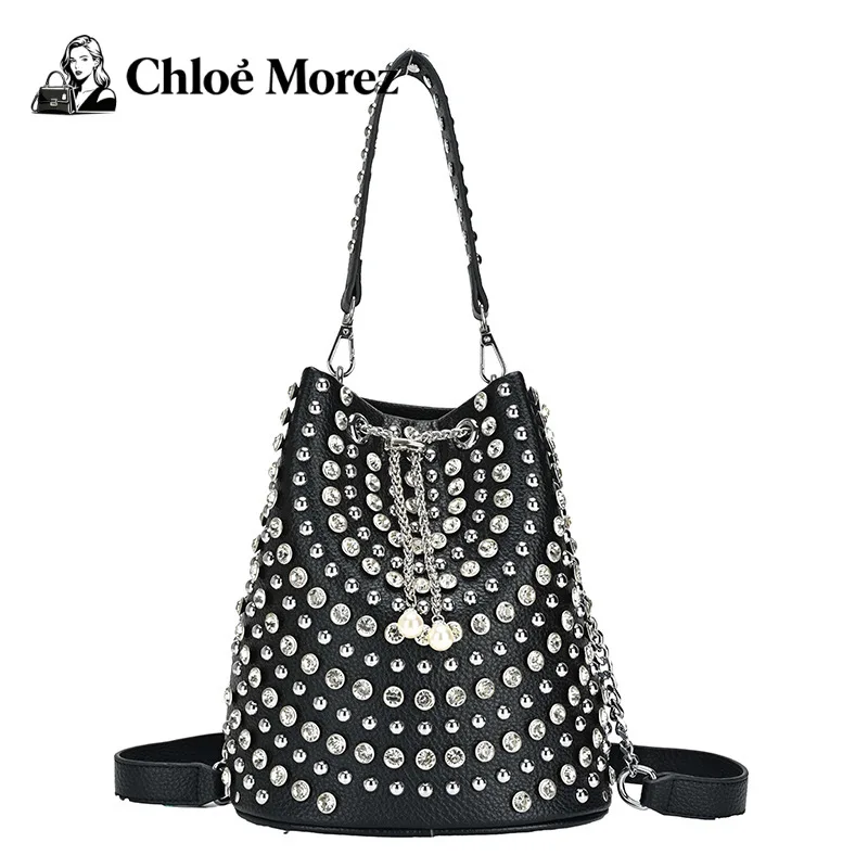 

Women's Bag, Fashionable Rivet Shoulder Bag Sweet Cool Spicy Girl Motorcycle Crossbody Bucket Trendy