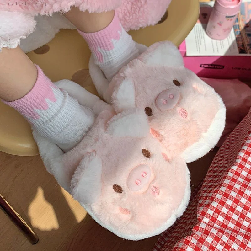 Simpatiche pantofole in cotone di maiale per le donne inverno Kawaii peluche Home Wear pantofole rosa bianche antiscivolo scarpe da donna estetiche