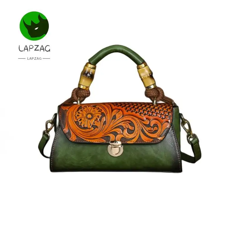 Lapzag Vintage Green Handbag Evening Bag for female 2024 Trendy Leather Craft Ladies Shoulder Bag Women Luxury Crossbody Bags