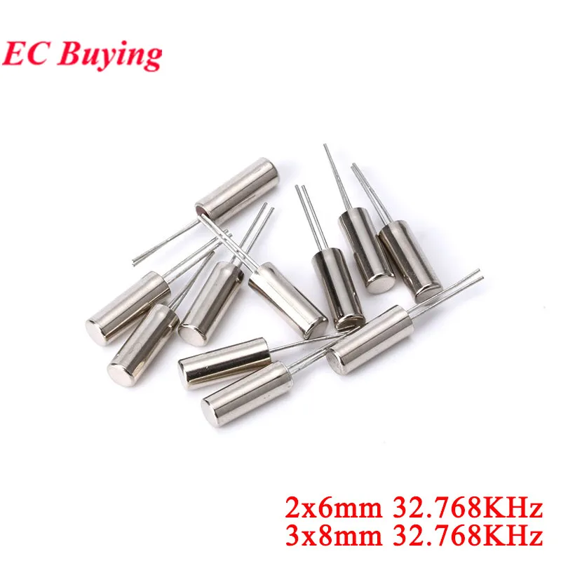 10Pcs 32.768KHz 32.768 KHZ 32.768K Hz 32768 Crystal Oscillator 2x6mm 3x8mm Cylinder Quartz Resonator 12.5pF ±10ppm 3*8mm 2*6mm