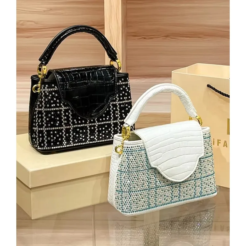 

Good Diamond Studded Handbag With Contrasting Colors, Single Shoulder Crossbody Small Bag, Finalized Big Brand Women's Bag