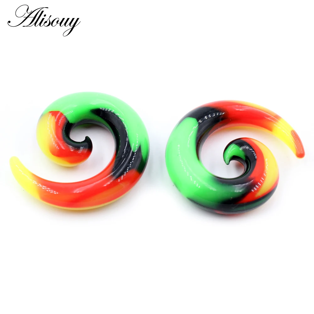 Alisouy 2pcs 3-12mm Colorful Silicone Spiral Ear Tunnels Plugs Expander Stretcher Earrings Gauges Helix Body Piercing Jewelry