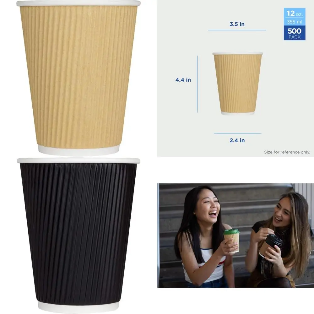

Одноразовые бумажные кофейные стаканчики с изоляцией на 12 унций, прочные и герметичные, 500 шт., 90 мм, без крышек, идеально подходят для горячих напитков