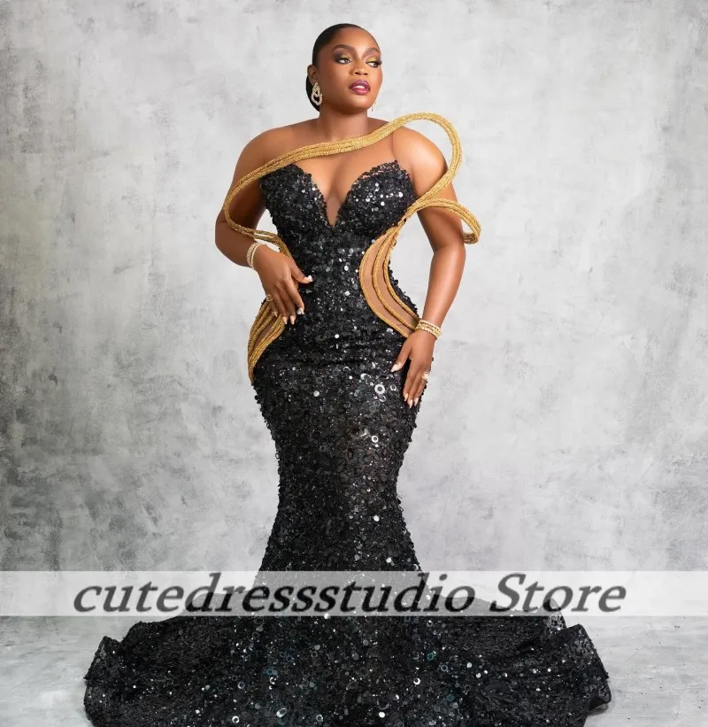 Generous Evening Dress 2026 Long Mermaid Black Sparkly Sequins Sleeveless Formal Party Dresses Vestidos De Fiesta Customized
