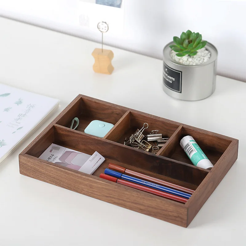 

Black Walnut Storage Box for Sundries Modern Style Natural Wood Office Desk Organizer Home Entrance Keys/Coins Storage Tray