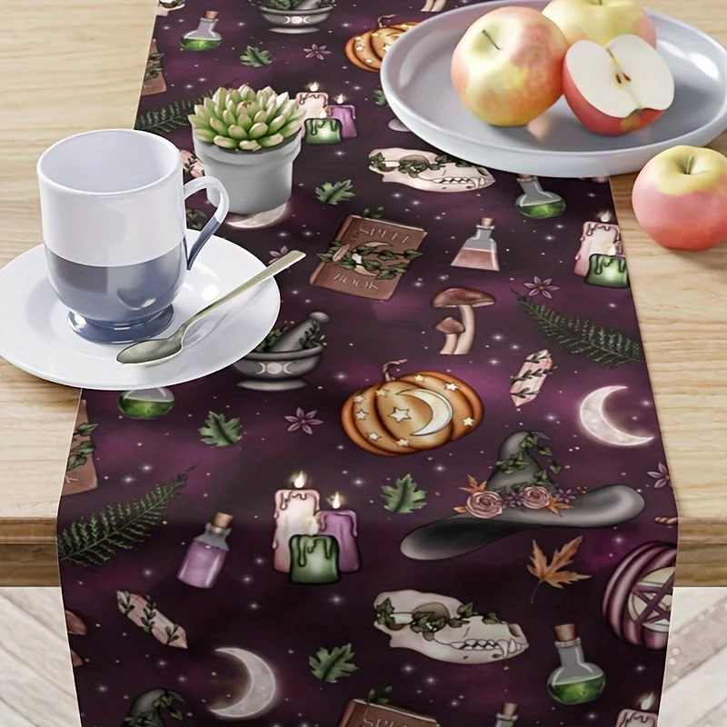 1Pc Halloween Themed Table Flag, Witch and Moon, Suitable for Party, Restaurant, Home, Market, Holiday Decoration Scene.