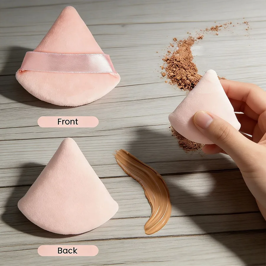 10-delige driehoekige poederdonsset – roze en zwart fluwelen make-upsponzen voor het mengen van foundation, zachte gezichtsschoonheidstools