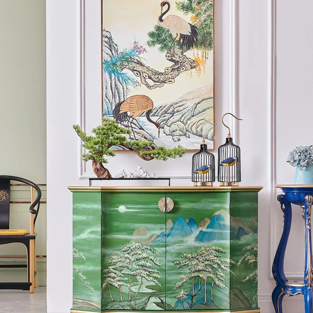 

Retro Entrance Green Painted Landscape Entrance Decoration Hall Cabinet Living Room Sideboard Cabinet