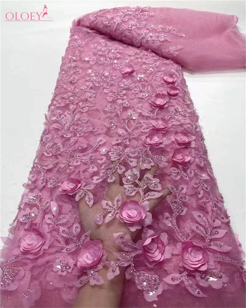 

3D цветок африканская кружевная ткань с бисером французский тюль нигерийская сетка с блестками для роскошных свадебных платьев высокого качества