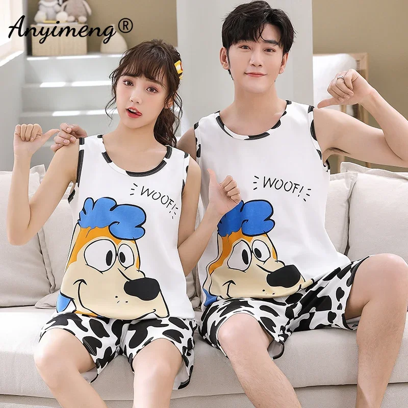 Paar Ärmellose Mode Pyjama Sets Cartoon Ente Druck Kawaii Nachtwäsche Junge Männer und Frauen Homewear Student der Pyjamas