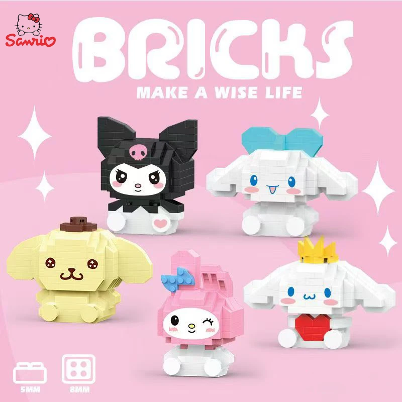 Klocki konstrukcyjne Sanrio Hello Kitty Kuromi Cinnamoroll Pompompurin Pochacco Mini Puzzle do montażu Zabawki Klocki Prezenty urodzinowe dla dzieci