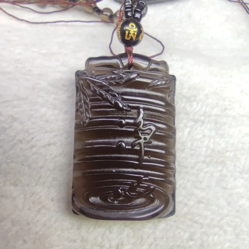 

Natural Ice Obsidian Tranquility Brand Meditation Pendant Rui Bamboo Annunciation Male and Female Pendant