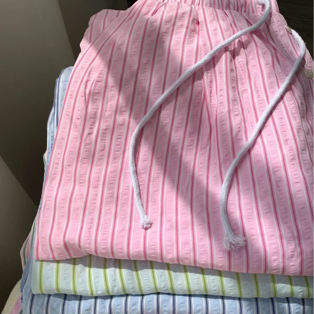 Korean Casual Striped  Drawstring Straight Pant  Y2k Women Loose Holiday Pants Perppy Sweet Pink High Waist Office Trousers