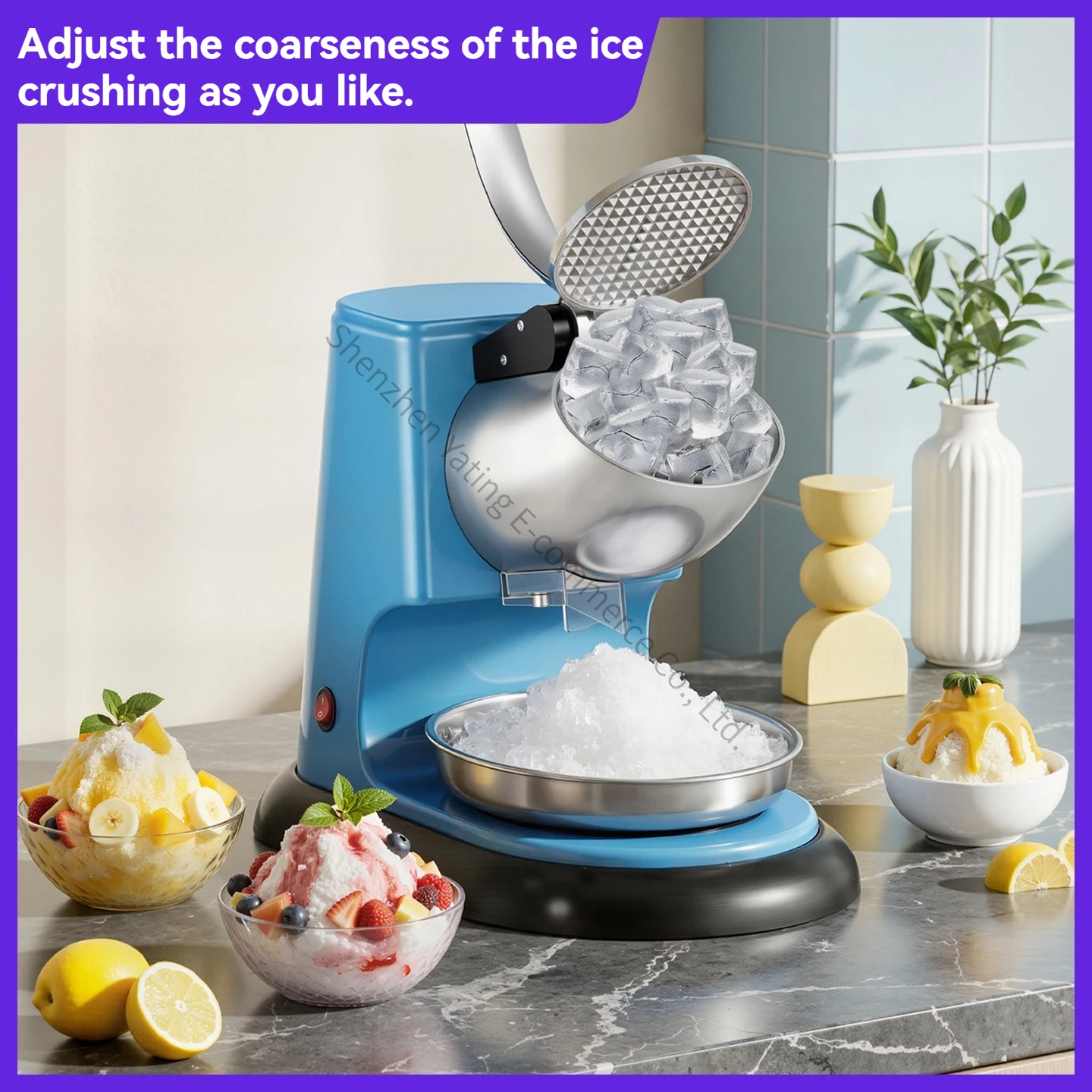 High-power Ice Crusher, Thickness Adjustable Snowflake Shaving Machine, Summer Stall, Continuous Smoothie Machine