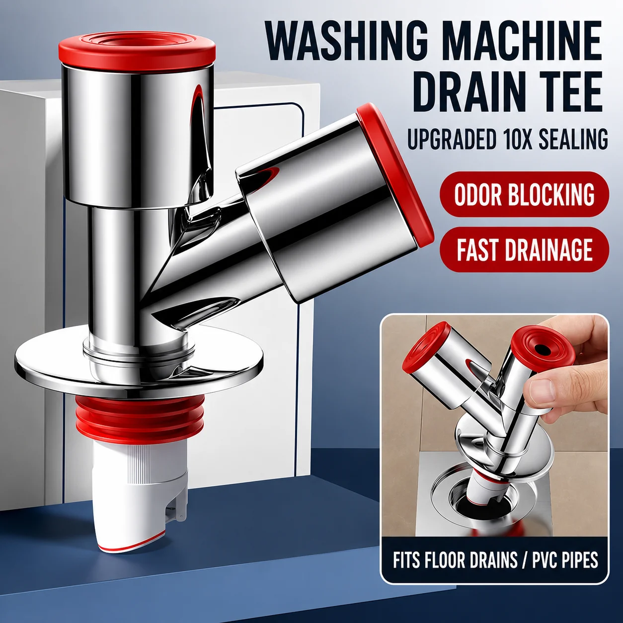 Washing Machine Drain Tee Floor Drain Deodorizer Universal Fit PVC Pipe Kitchen Sink Sewer Connector Backflow Preventer