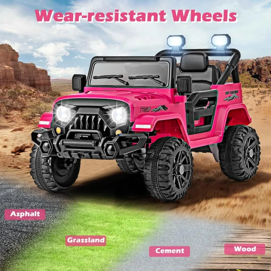 Elektryczny pojazd dla dzieci typu Ride on Truck, zasilany akumulatorem 12V, zdalnie sterowany, z wyświetlaczem mocy Bluetooth, światłami LED, odtwarzaczem muzyki.