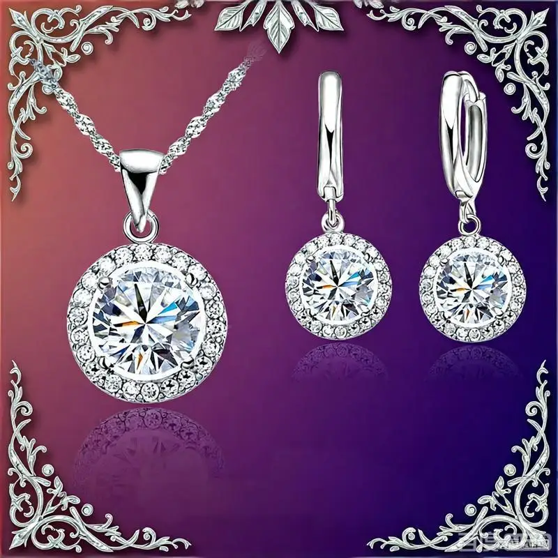 

Сверкающее серебро 925 пробы круглой формы с кристаллами циркона, ожерелье, серьги-капли, комплект для женщин и девочек, ювелирные изделия для свадебной вечеринки, подарок