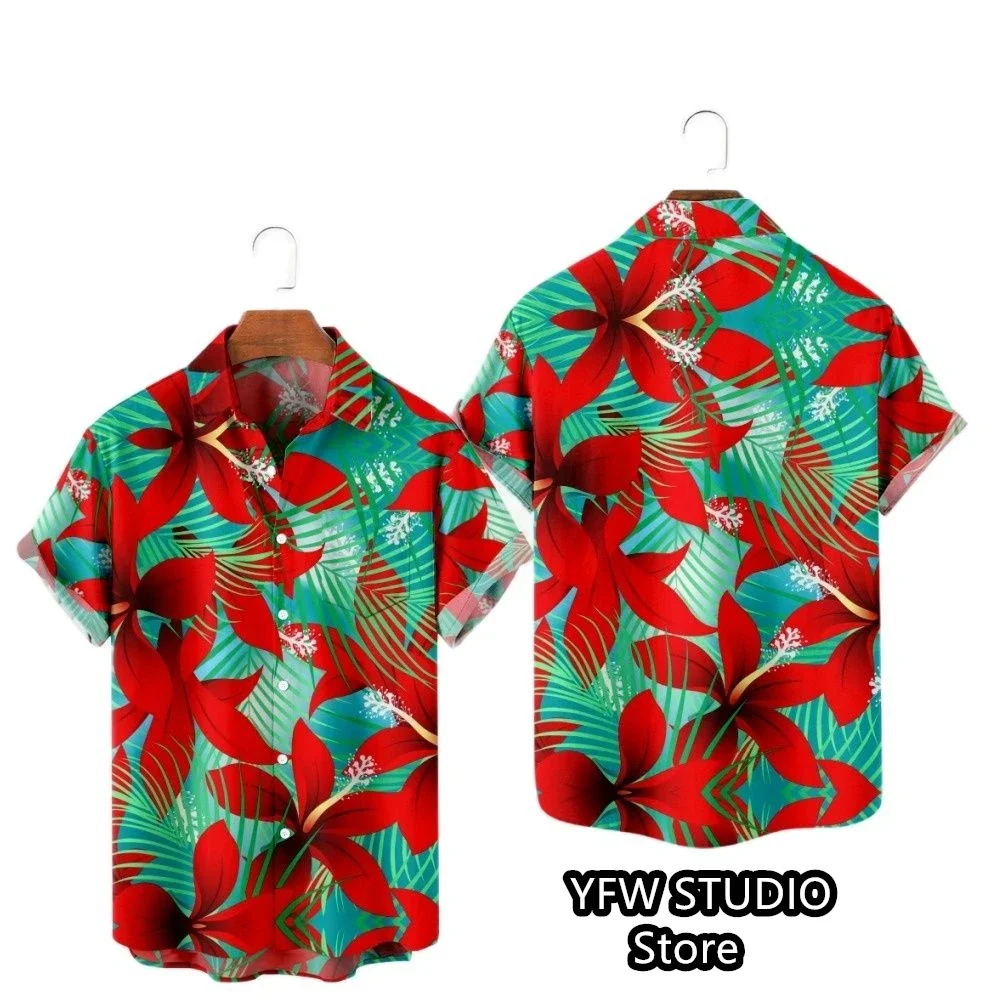 Men's Short Sleeve Shirts Tropical Hawaiian Style Parrot Print Cuban Style Summer Large Size Casual New