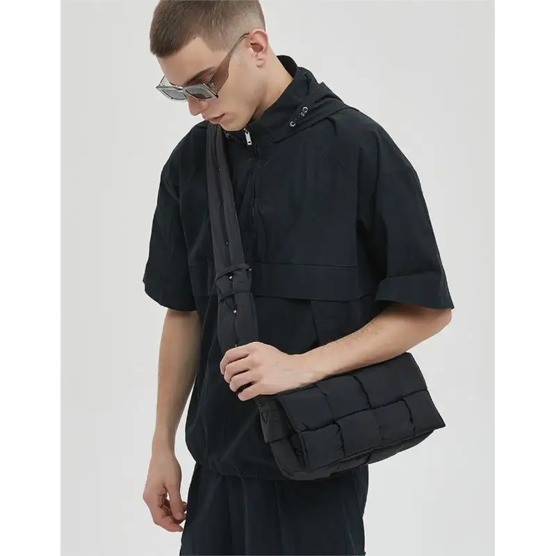 

New Men's Space Cotton Sponge down Bag Weaved Pillow Crossbody Bag Couple's Trendy Street Sle Soft Nylon Casual Magnetic Bu...