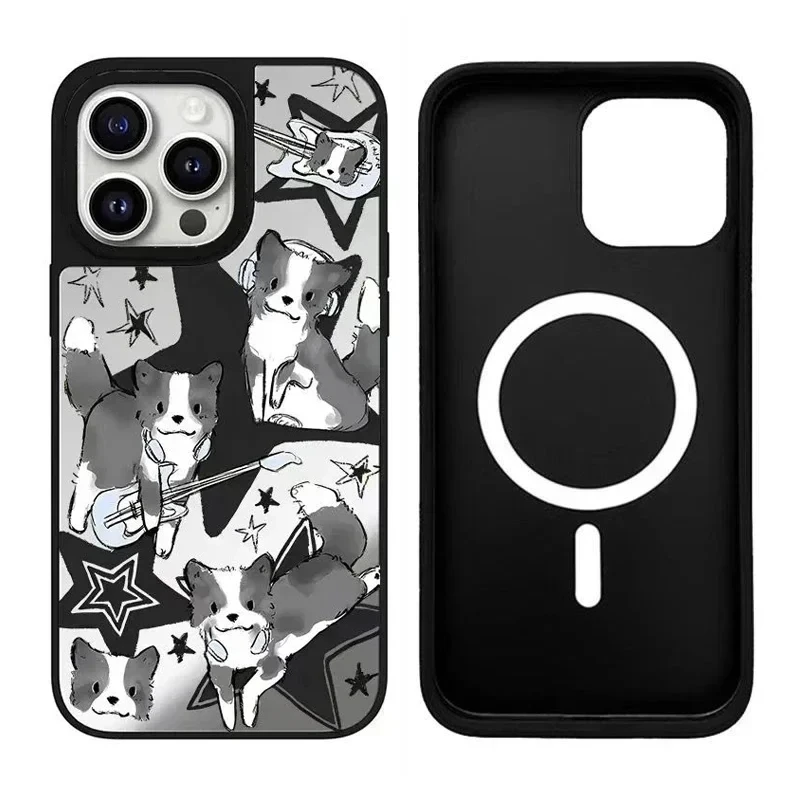 

Music Dog Cat Sheep iPhone 11 12 13 14 15 16 Pro Max Mirror Surface MagSafe Case Cover Shell