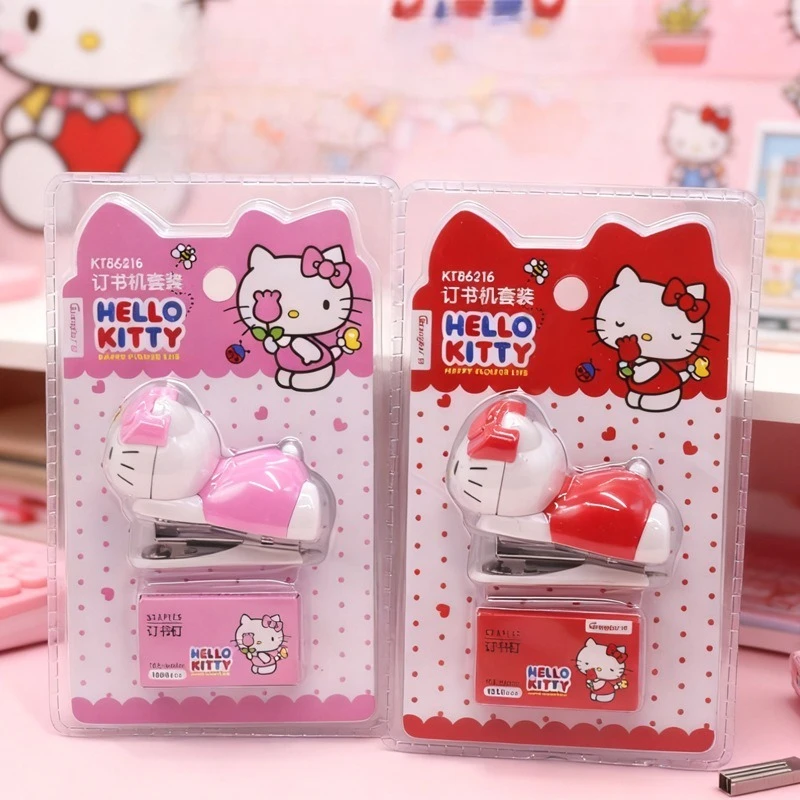 

Hello Kitty Stapler Pink Cute Girl New Cartoon Portable Mini Student Paper Binding Machine Set Stationery Accessories Wholesale